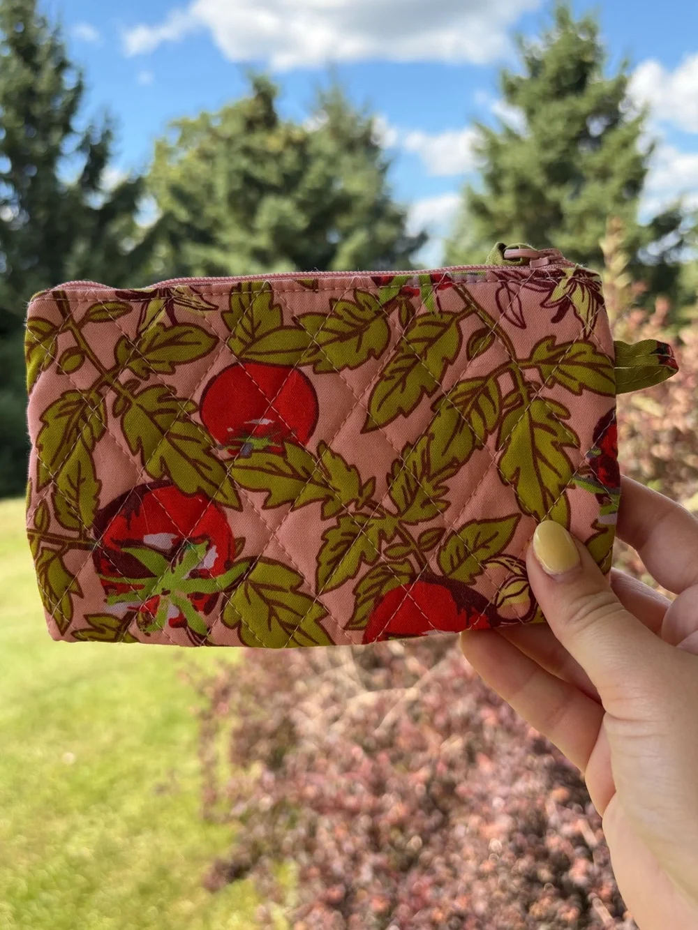 Vera Bradley tomatoes plant pink green mini pouch cosmetic zip bag travel case
